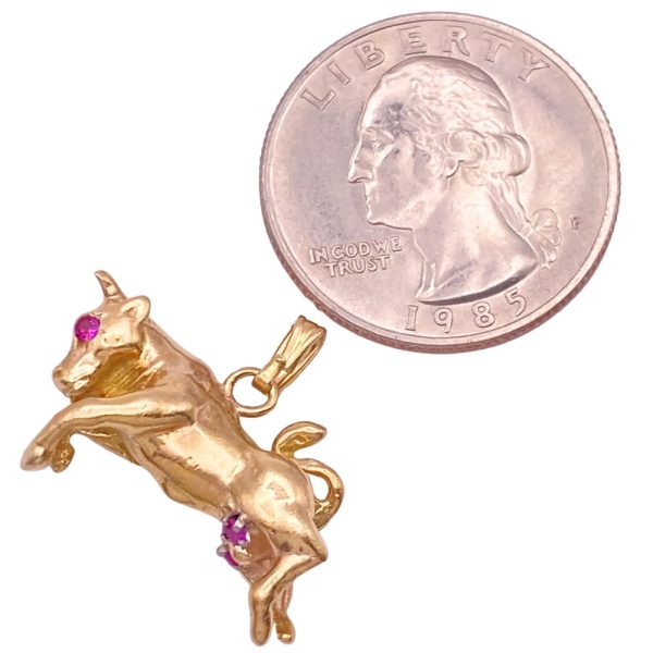 Ruby Bull Pendant or Charm 14K Gold size