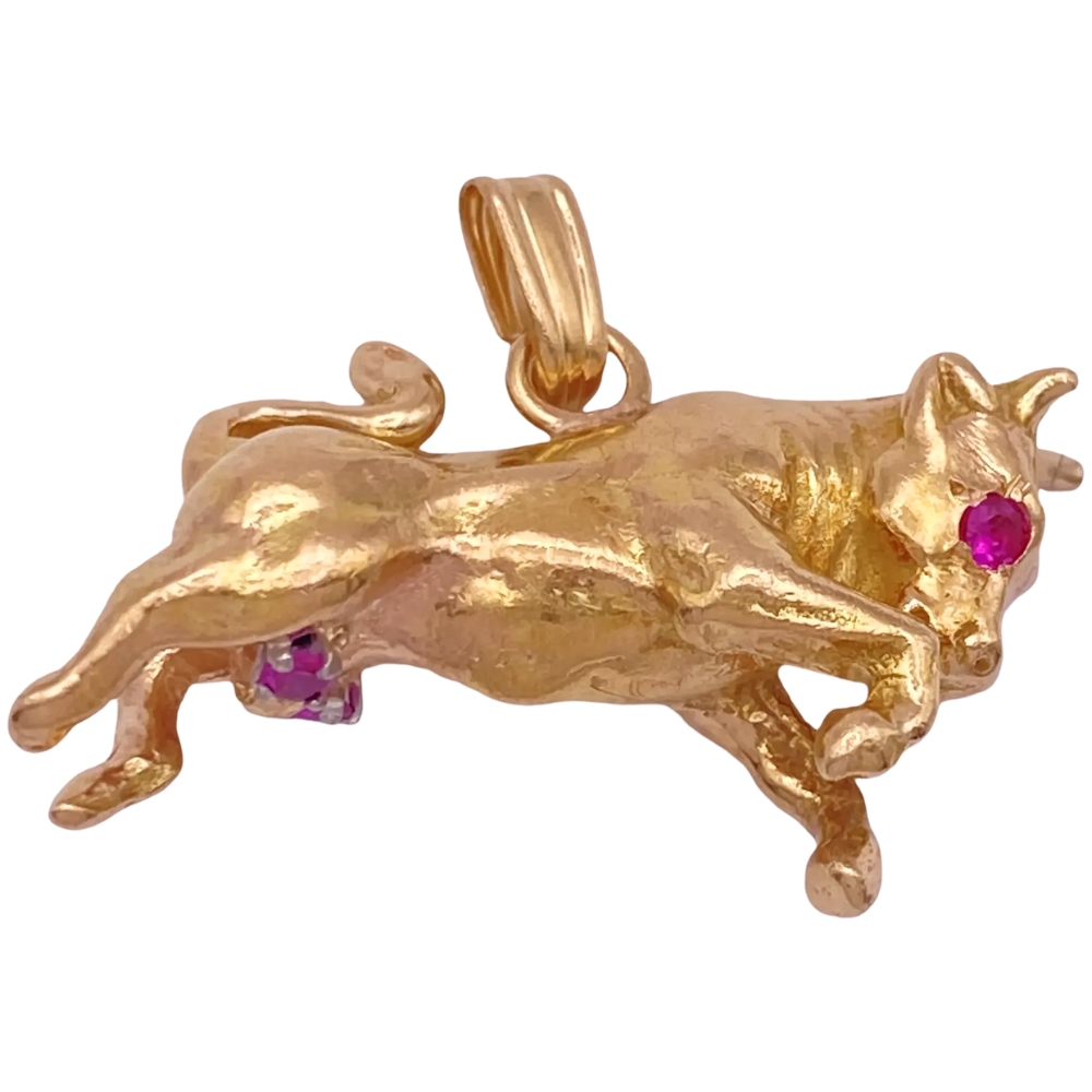Ruby Bull Pendant or Charm 14K Gold