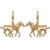 Running Horses Equestrian Drop Earrings 14K Gold