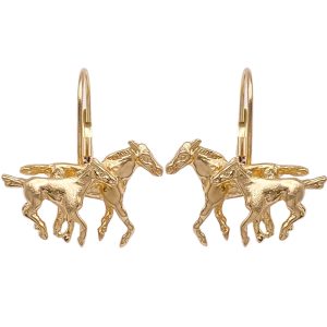 Running Horses Equestrian Drop Earrings 14K Gold