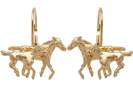Running Horses Equestrian Drop Earrings 14K Gold