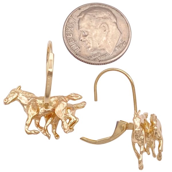 Running Horses Equestrian Drop Earrings 14K Gold size