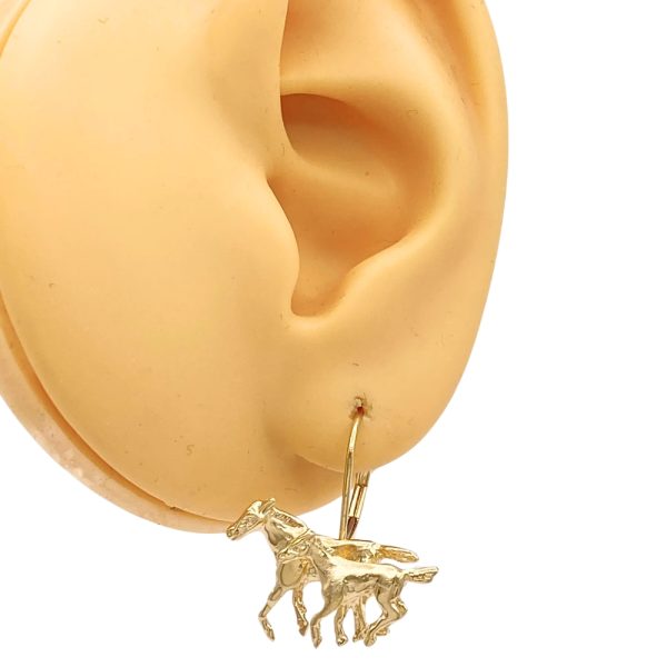 Running Horses Equestrian Drop Earrings 14K Gold worn
