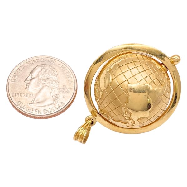 Spinning Globe Pendant 14K Gold side size