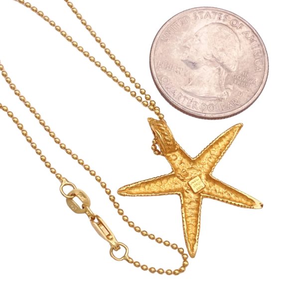 Starfish or Sea Star Necklace 14K Gold size and back