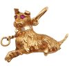 Terrier Dog Pendant Charm with Ruby Eyes 18K Gold