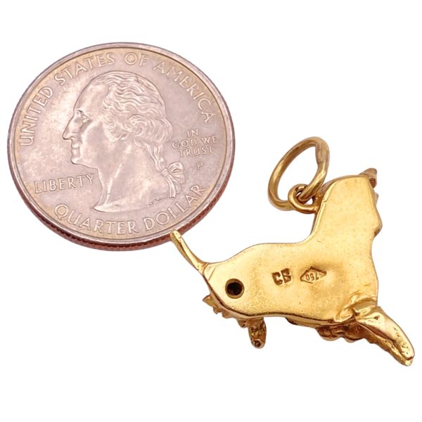 Terrier Dog Pendant Charm with Ruby Eyes 18K Gold back