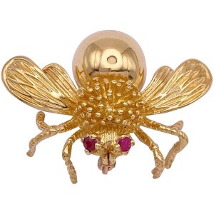 Tiffany & Co Ruby Bee Brooch Pin 18K Gold