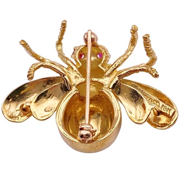 Tiffany & Co Ruby Bee Brooch Pin 18K Gold back