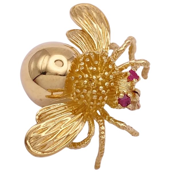 Tiffany & Co Ruby Bee Brooch Pin 18K Gold side angle