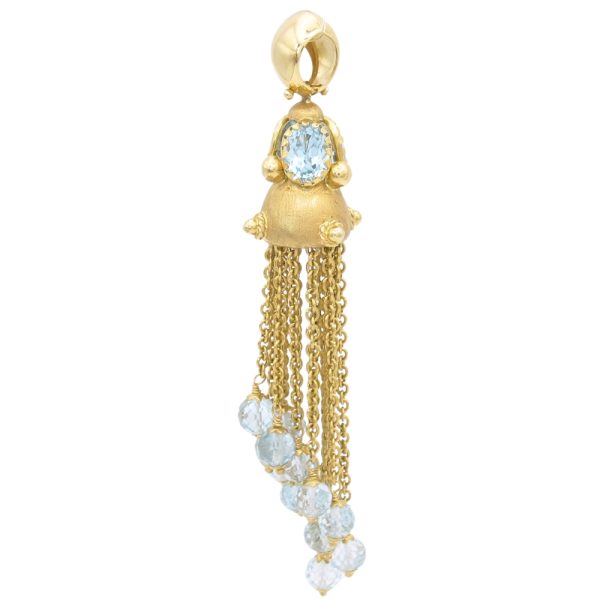Vaschieri Blue Topaz Jellyfish Tassel Pendant 18K Gold side