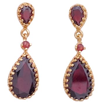Victorian Revival Garnet Dangle Earrings 14K Gold