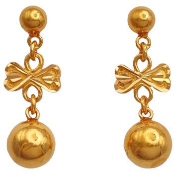 Vintage Ball Dangle Earrings 22K Gold