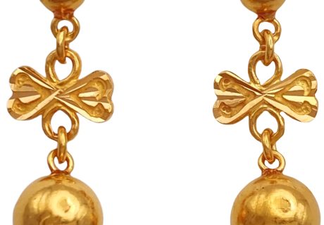 Vintage Ball Dangle Earrings 22K Gold