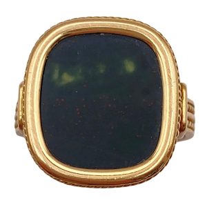Vintage Bloodstone Heliotrope Ring 18K Gold