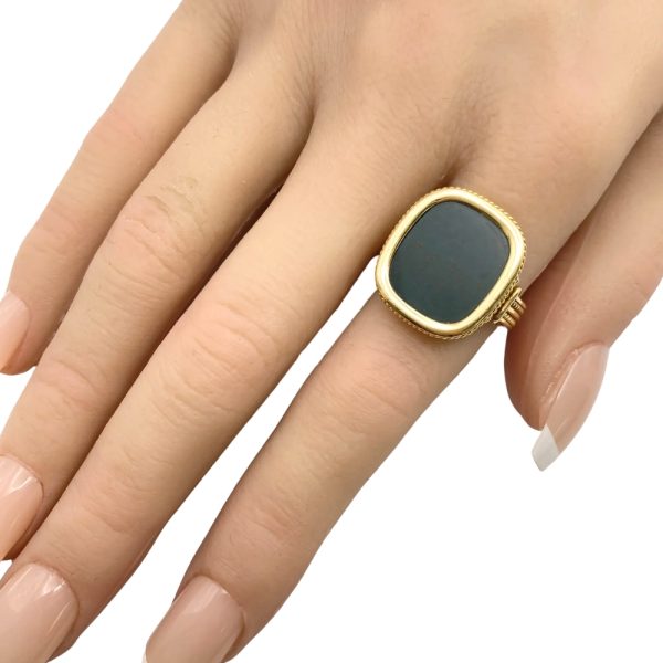 Vintage Bloodstone Heliotrope Ring 18K Gold worn