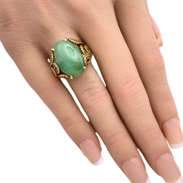 Vintage Handcrafted Jade Ring 14K Gold worn