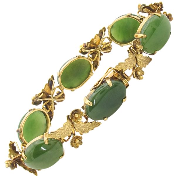 Vintage Jade Floral Bracelet 10K Gold back