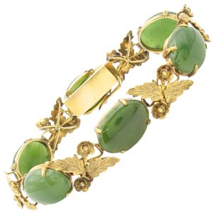 Vintage Jade Floral Bracelet 10K Gold front