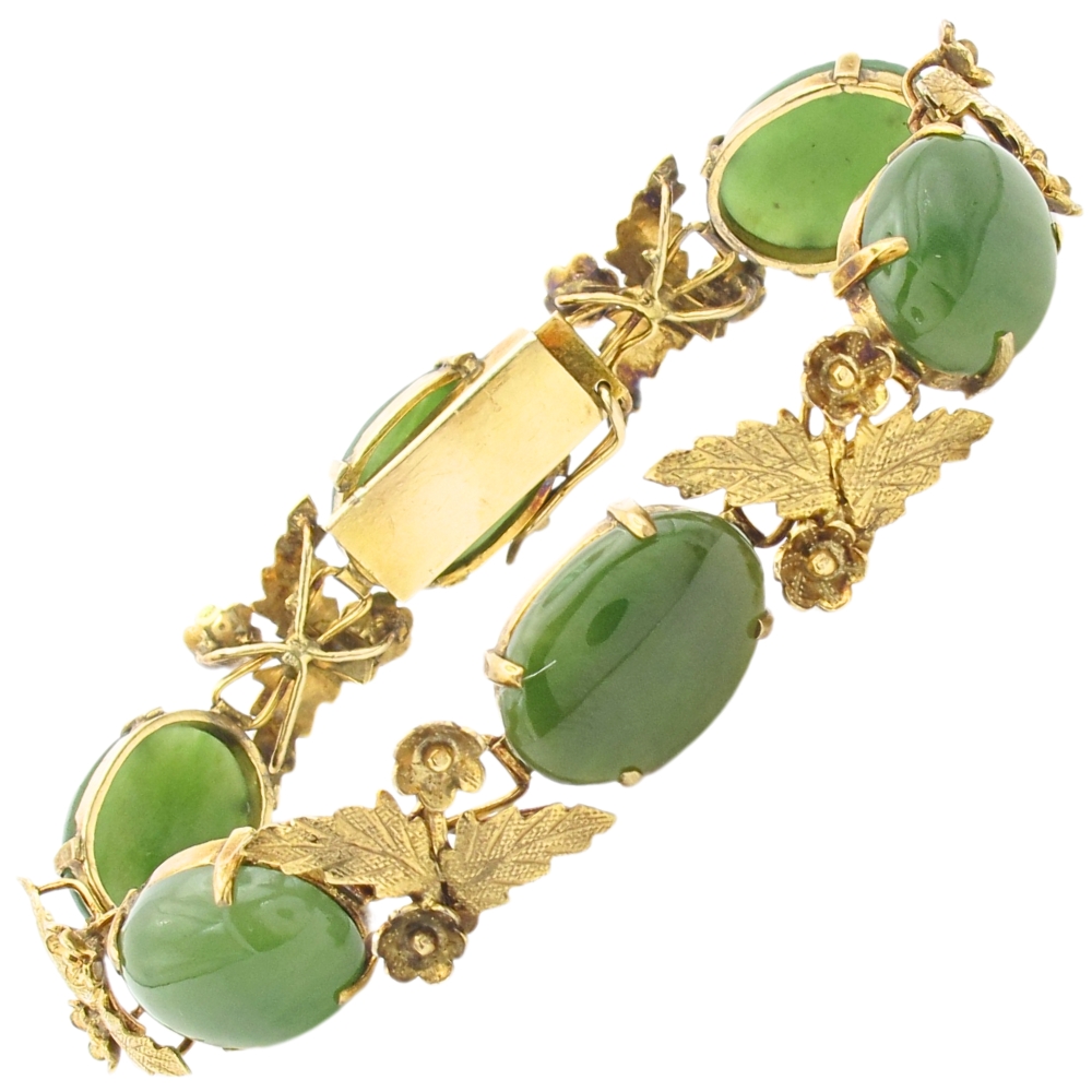 Vintage Jade Floral Bracelet 10K Gold