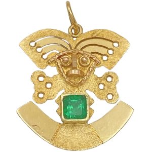 0.33ct Colombian Emerald Inca Mayan Pendant Charm 18K Gold