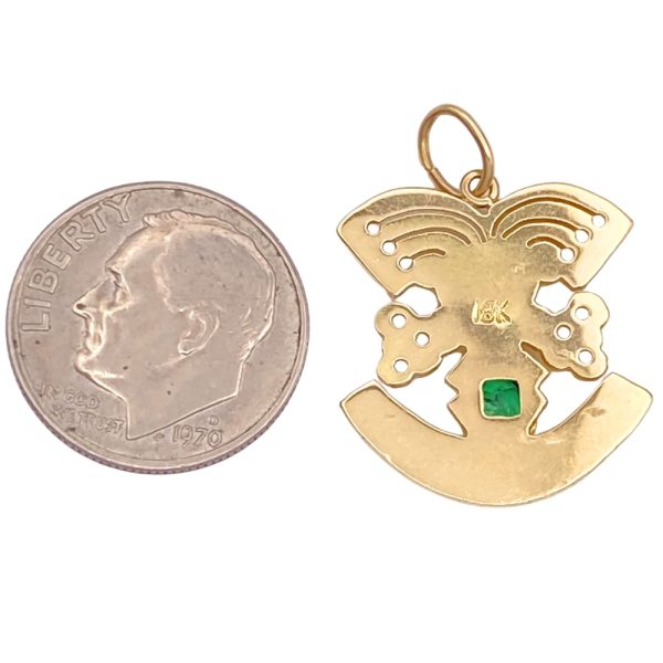 0.33ct Colombian Emerald Inca Mayan Pendant Charm 18K Gold back