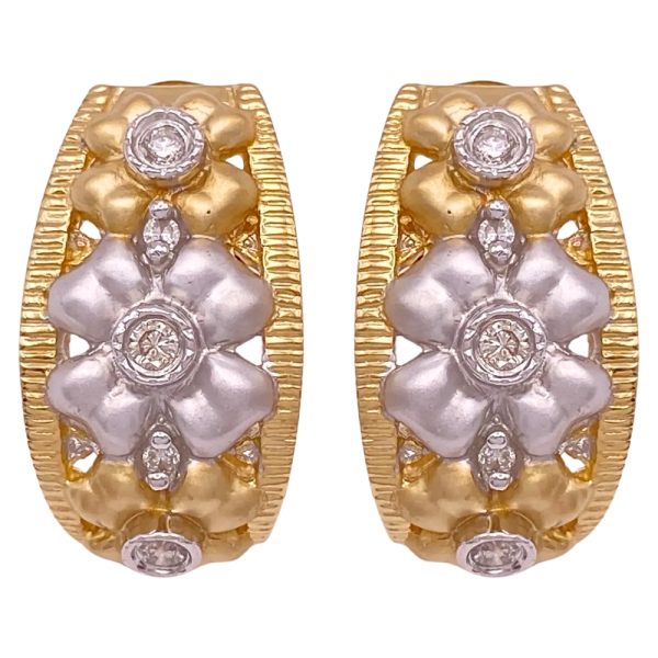 0.36ctw Diamond Floral Earrings 14K Two-Tone Gold