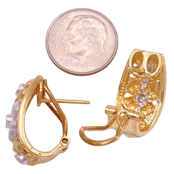 0.36ctw Diamond Floral Earrings 14K Two-Tone Gold back