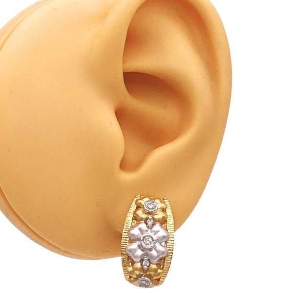 0.36ctw Diamond Floral Earrings 14K Two-Tone Gold worn