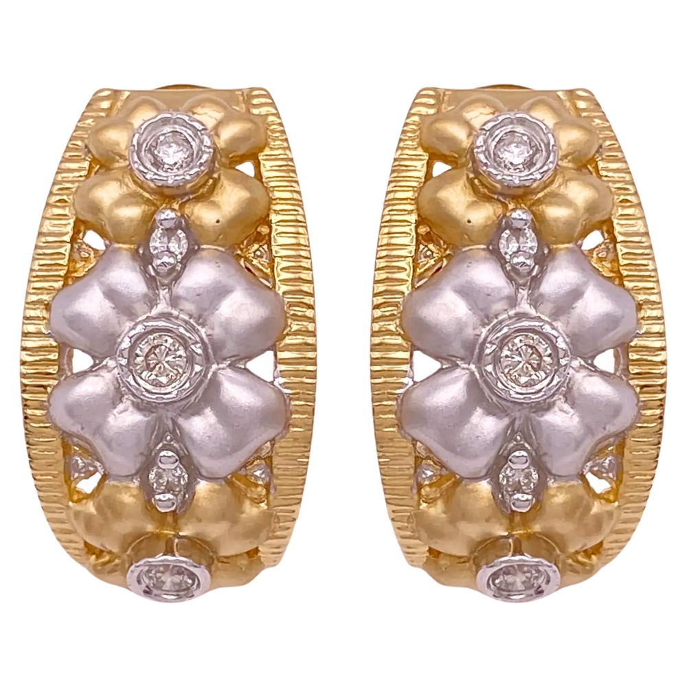 0.36ctw Diamond Floral Earrings 14K Two-Tone Gold