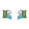 0.48ctw Gemstone Triple Treasure Stud Earrings 14K Gold