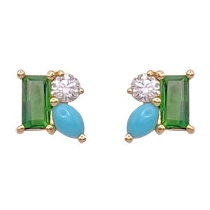 0.48ctw Gemstone Triple Treasure Stud Earrings 14K Gold