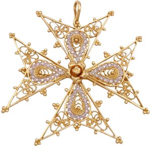 0.52ctw Diamond Maltese Cross Pendant Brooch 14K Gold