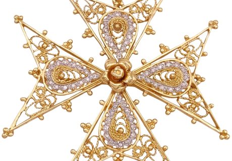 0.52ctw Diamond Maltese Cross Pendant Brooch 14K Gold