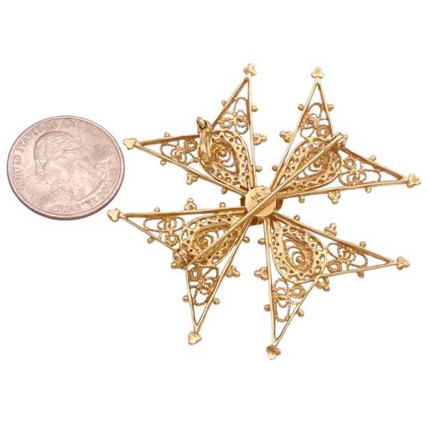 0.52ctw Diamond Maltese Cross Pendant Brooch 14K Gold back