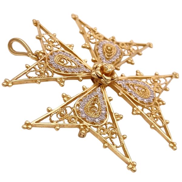 0.52ctw Diamond Maltese Cross Pendant Brooch 14K Gold side
