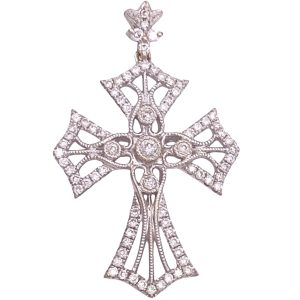 0.82ctw Diamond Ornate Cross Pendant 18K White Gold