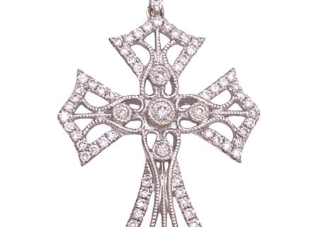 0.82ctw Diamond Ornate Cross Pendant 18K White Gold
