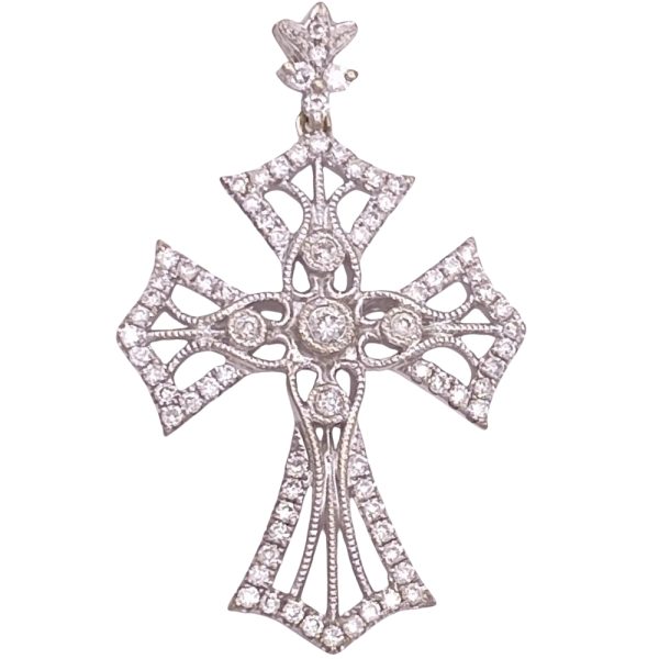 0.82ctw Diamond Ornate Cross Pendant 18K White Gold