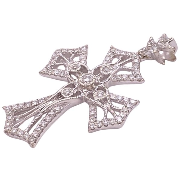 0.82ctw Diamond Ornate Cross Pendant 18K White Gold side