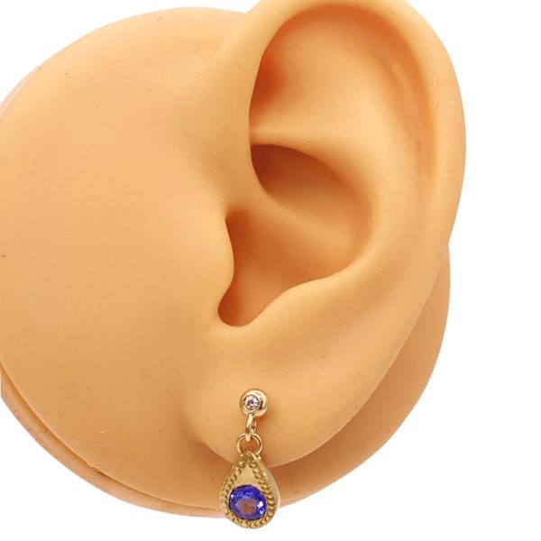 0.85ctw Ceylon Blue Sapphire Earrings 14K Gold worn