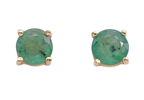 0.98ctw Natural Emerald Stud Earrings 14K Gold