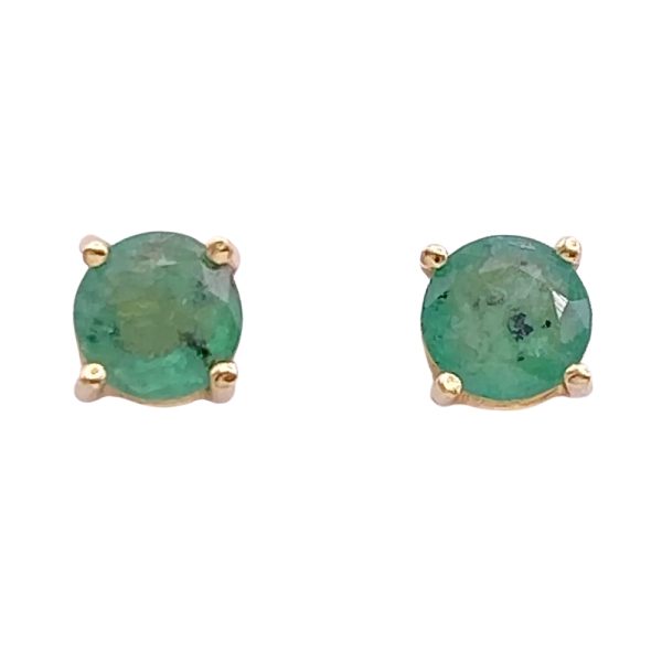 0.98ctw Natural Emerald Stud Earrings 14K Gold