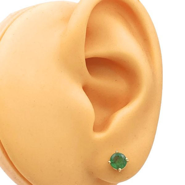 0.98ctw Natural Emerald Stud Earrings 14K Gold worn