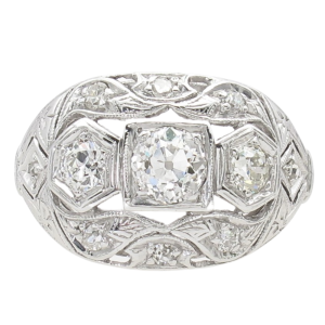 1.08ctw Three-Stone Diamond Detailed Edwardian Ring Platinum front (1)