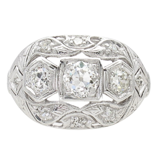 1.08ctw Three-Stone Diamond Detailed Edwardian Ring Platinum front (1)