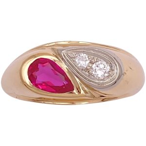 1.0ctw Pear Ruby Ring with Diamond Accent 14K Gold