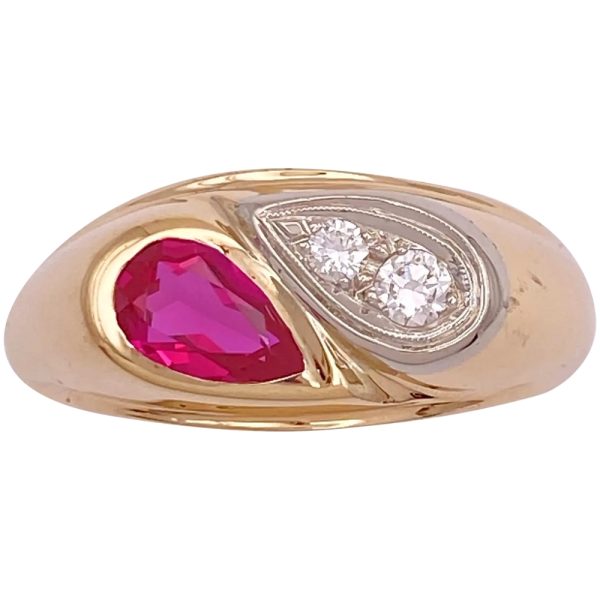 1.0ctw Pear Ruby Ring with Diamond Accent 14K Gold