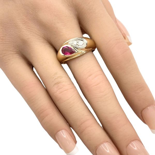 1.0ctw Pear Ruby Ring with Diamond Accent 14K Gold worn
