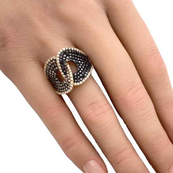 1.11ctw Brown, Black & White Diamond Ring 14K Gold worn